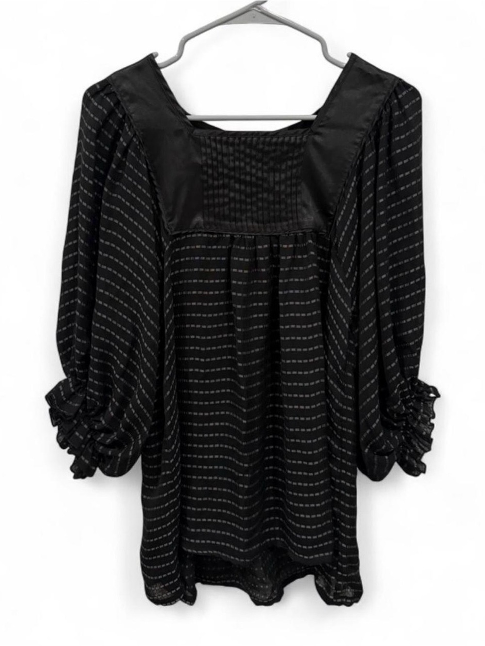 Dahiny Silk Blend Black Striped Pleated Ruffle Sleeve Blouse Small Flowy Satin - Picture 1 of 8